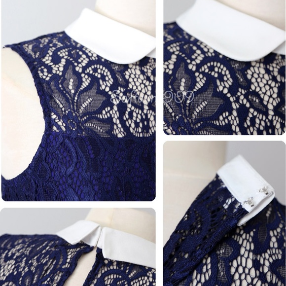 Blue Violet Peter Pan Collar Sheer Lace CUTE Top - Picture 5 of 8